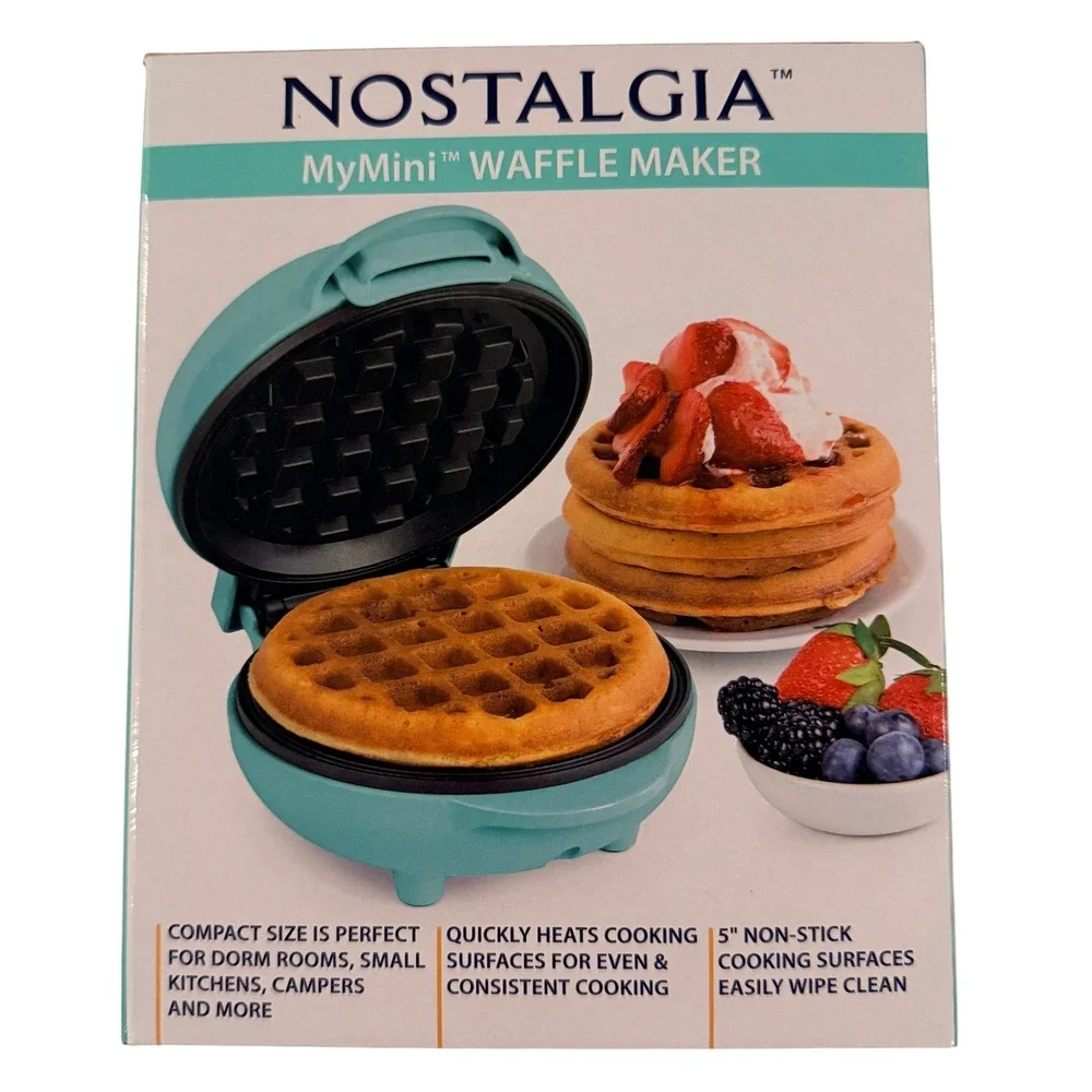 Nostalgia‎ Waffle Maker Unisex OS Teal MyMini MWF5TL Compact Portable Breakfast